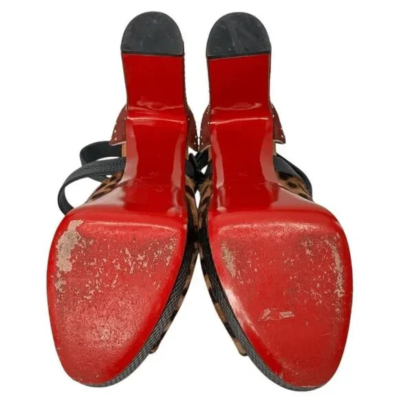 Christian Louboutin Bingirl Plume Leopard Platform Studded Sandal Heel 130 EU 39 - Picture 10 of 11